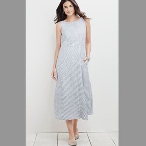 J. Jill Love Linen Striped White and Grey Midi Dress Size Petite Large
